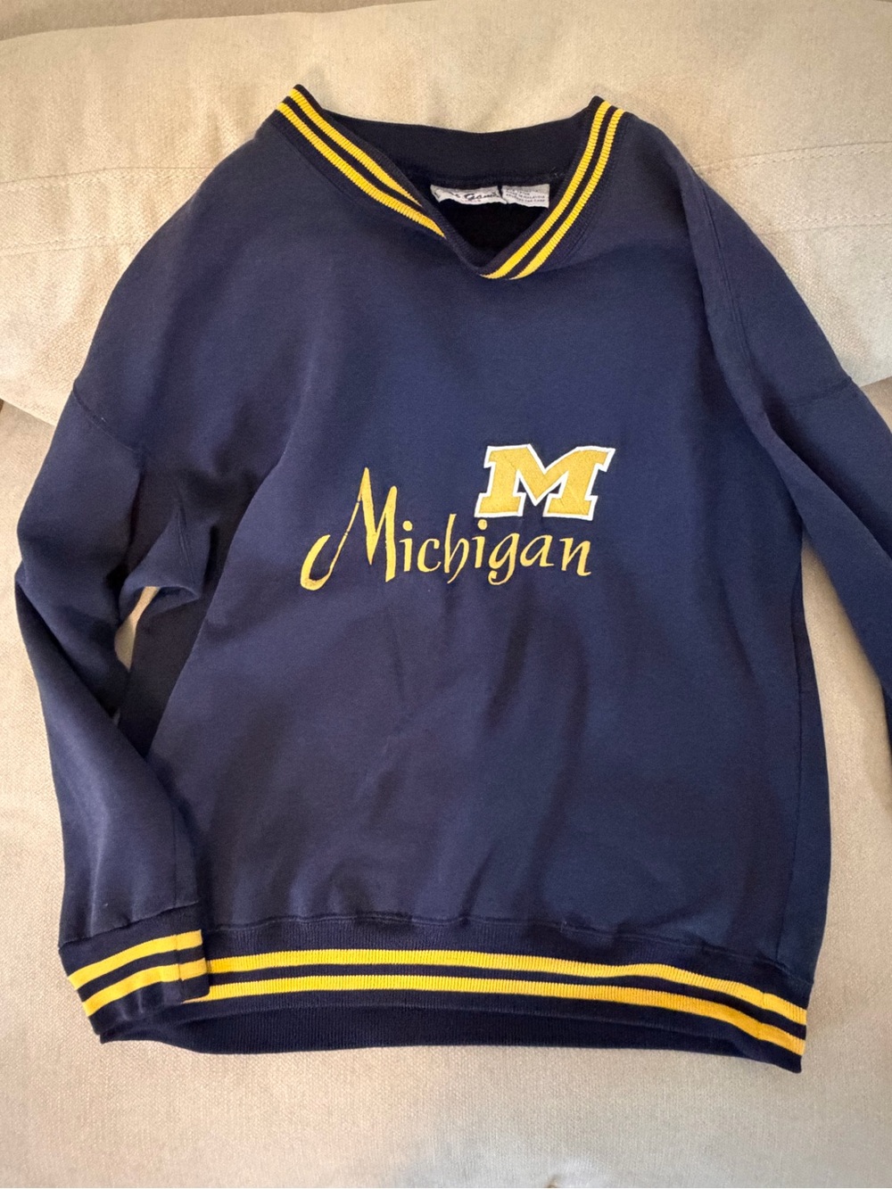 Vintage Michigan Navy & Yellow V-Neck Sweatshirt